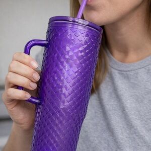 Purple Textured Tumbler with Straw